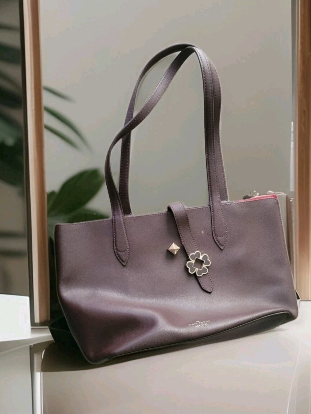 KATE SPADE New York Kaci Meduim Leather Tote Bag Chocolate Cherry.